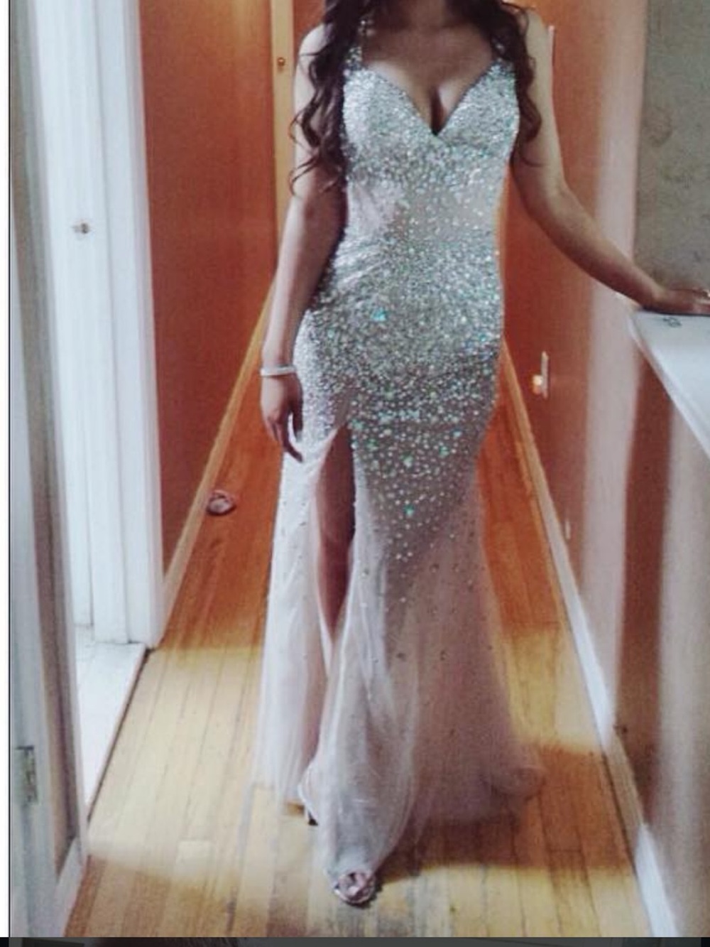 Estelle’s Dressy Dress Nude/Champagne Embellished Prom Gown – Size 2